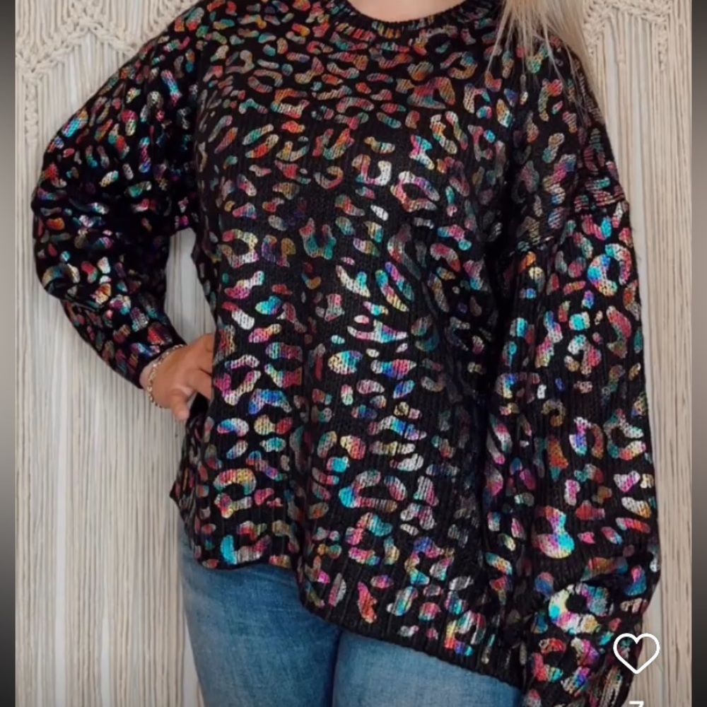 Andthewhy Multicolor Leopard Metallic Sweater Size M/L EUC
